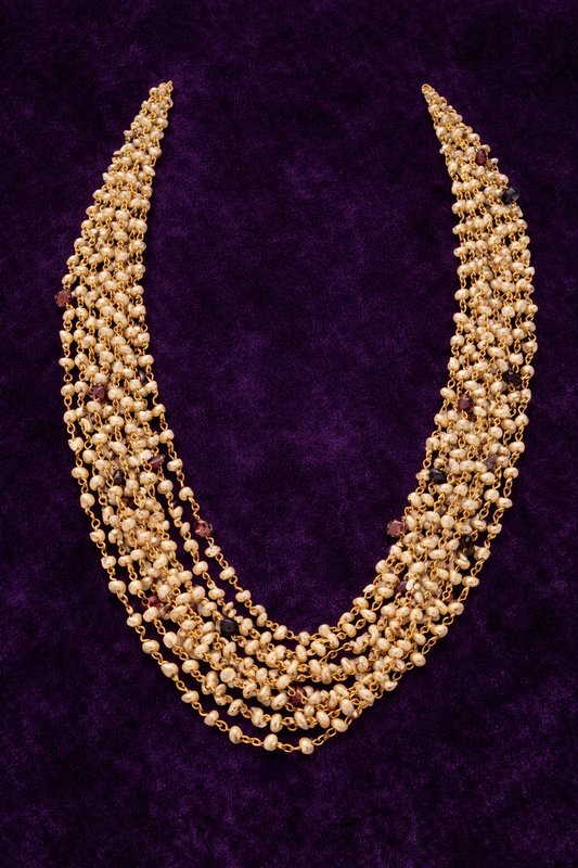 PEARL COCKTAIL GOLD PLATED SILVER BEADS MALA