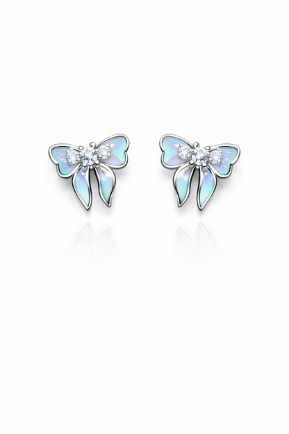 LITTLE BLUE  RIBBON SILVER EARRINGS