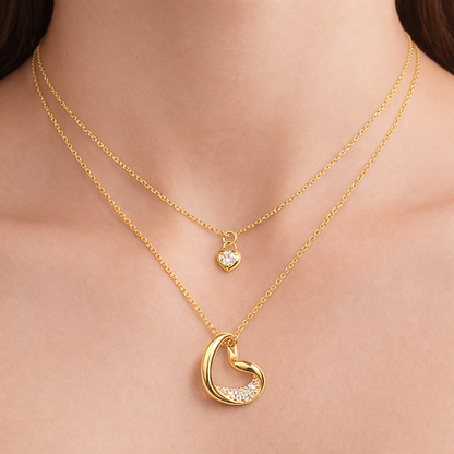 HEART STRINGS-GOLD PLATED LAYERED SILVER NECKLACE