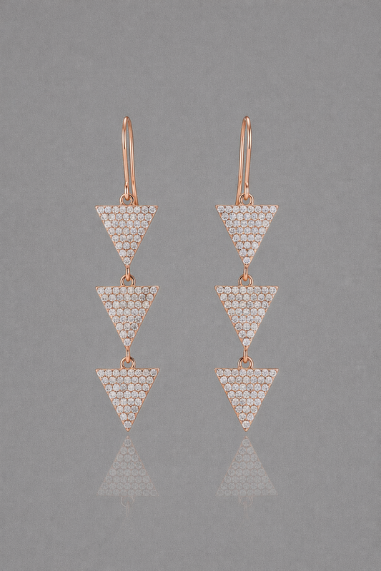 SPARKLING ROSEGOLD PLATED GEOMETRICAL DESIGNED SILVER EARRINGS