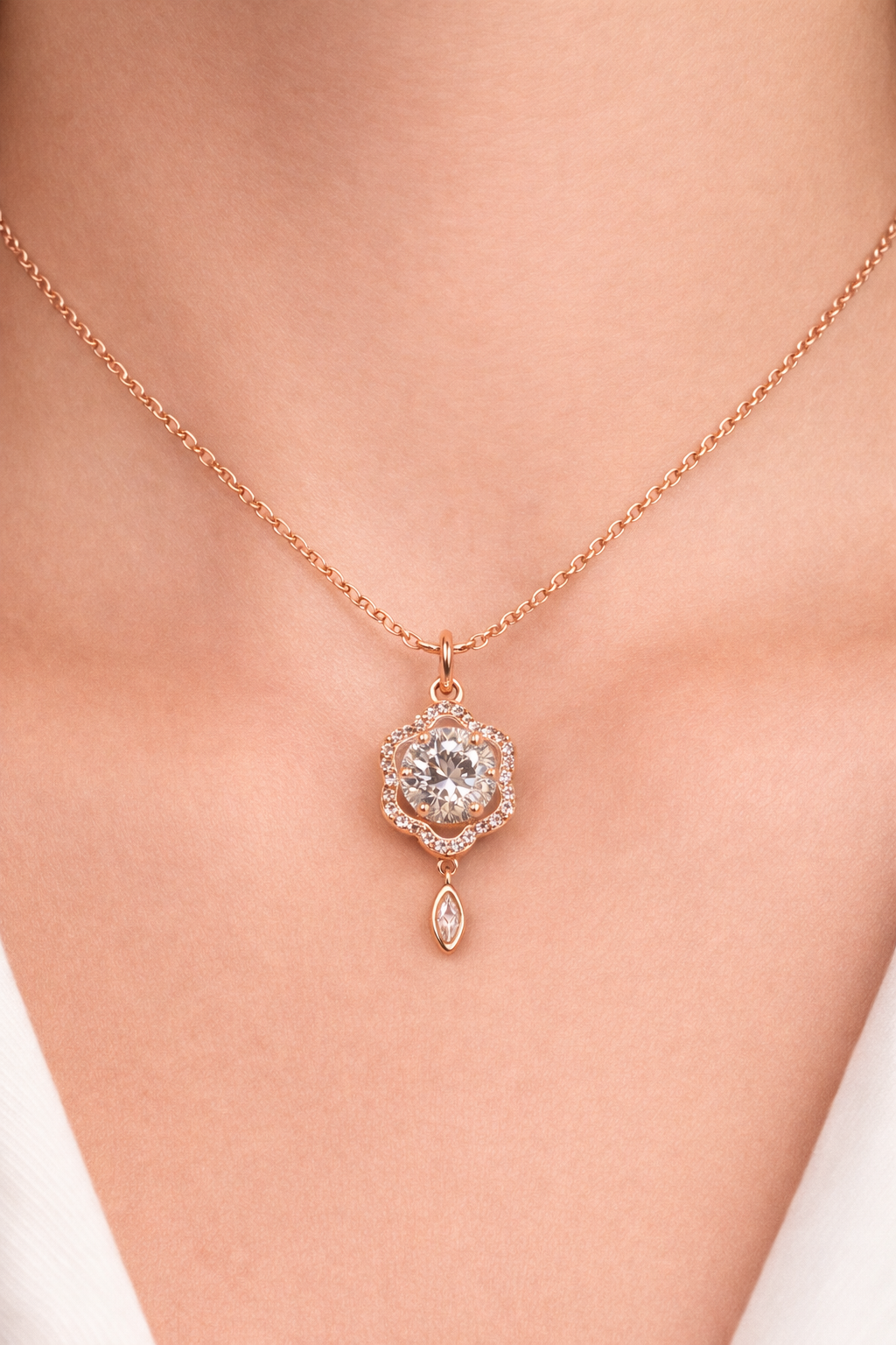 ROSE PETAL GLOW ROSE GOLD PLATED SILVER NECKLACE