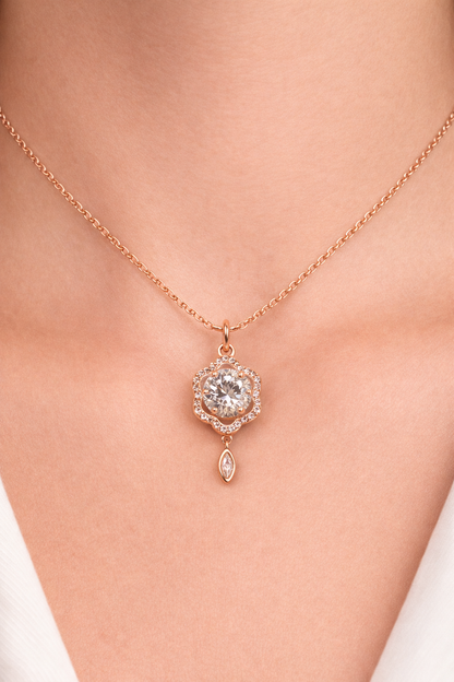 ROSE PETAL GLOW ROSE GOLD PLATED SILVER NECKLACE