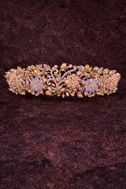 FLORAL BLOSSOM GOLD PLATED SILVER CHOKER NECKLACE