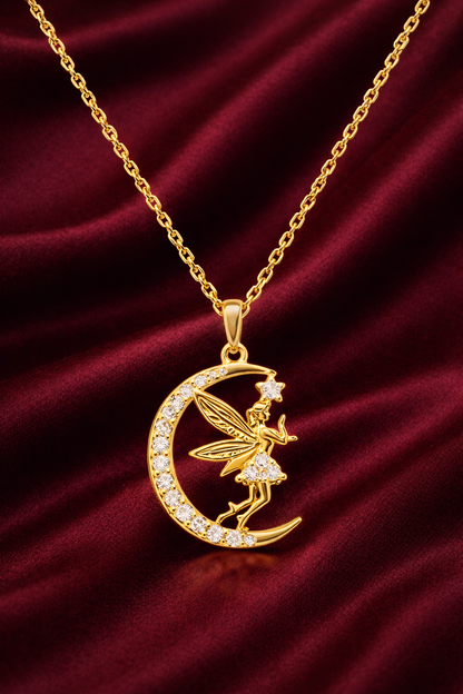 CRESCENT FAIRY GOLD PLATED SILVER NECKLACE
