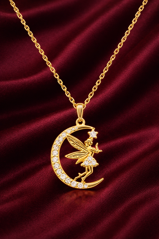 CRESCENT FAIRY GOLD PLATED SILVER NECKLACE