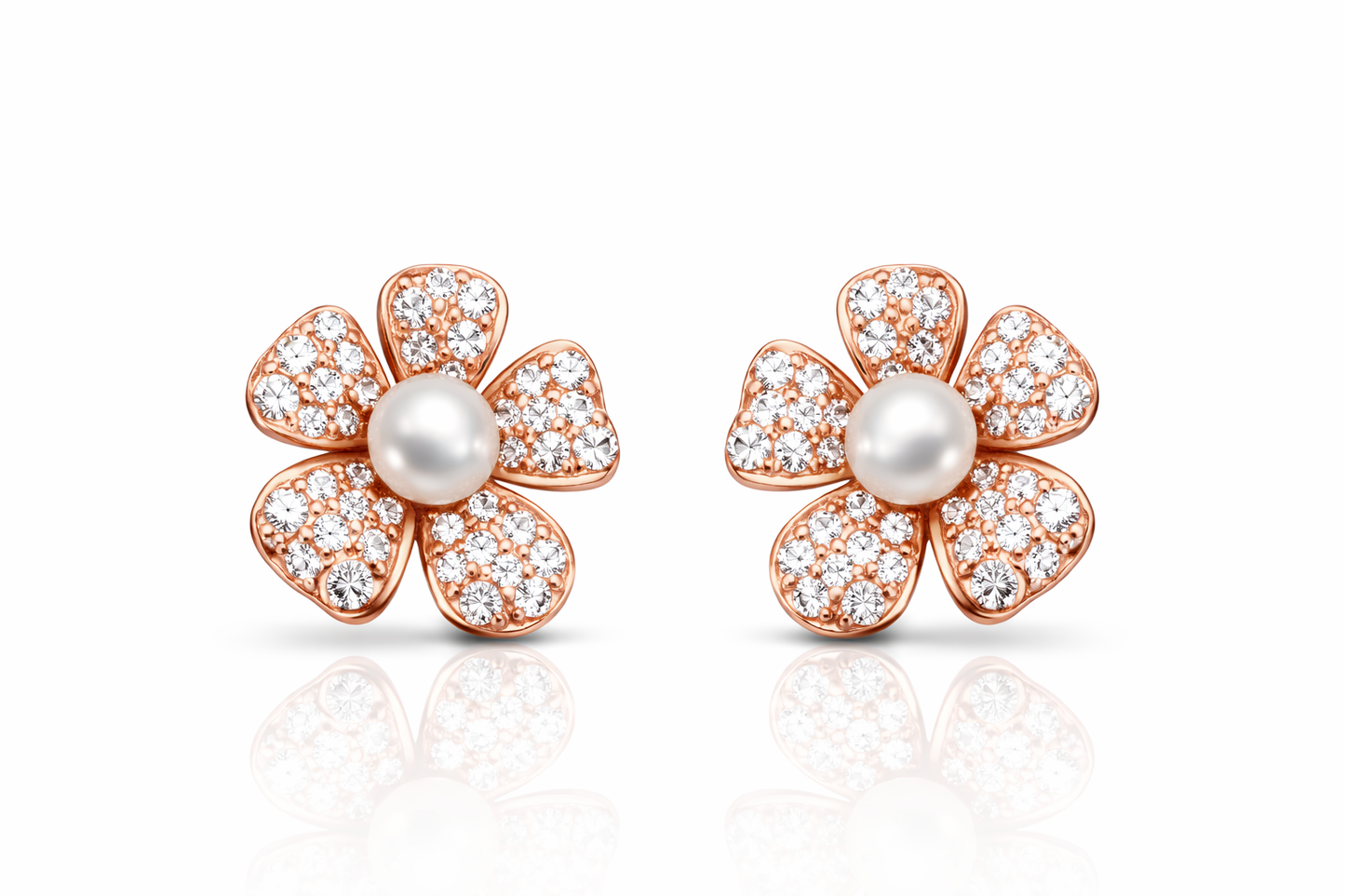 STUNNING ROSEGOLD PLATED FLOWER DESIGN SILVER EARRINGS