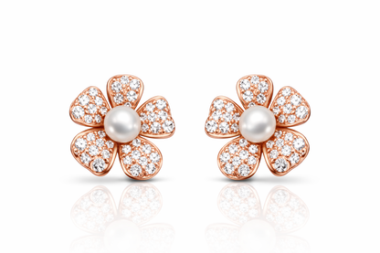 STUNNING ROSEGOLD PLATED FLOWER DESIGN SILVER EARRINGS