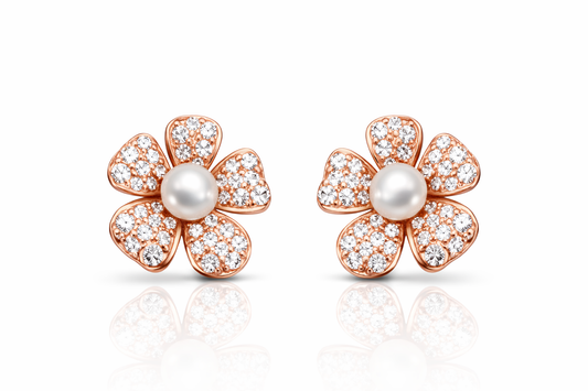 STUNNING ROSEGOLD PLATED FLOWER DESIGN SILVER EARRINGS