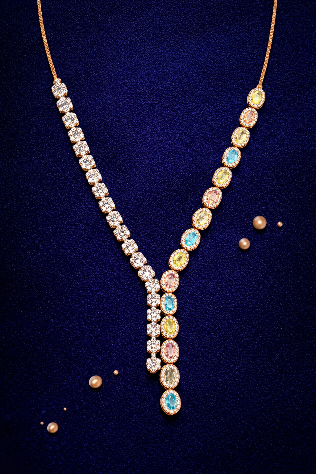 MIDNIGHT GLAMOUR ROSE GOLD PLATED SILVER NECKLACE AND EARRINGS SET