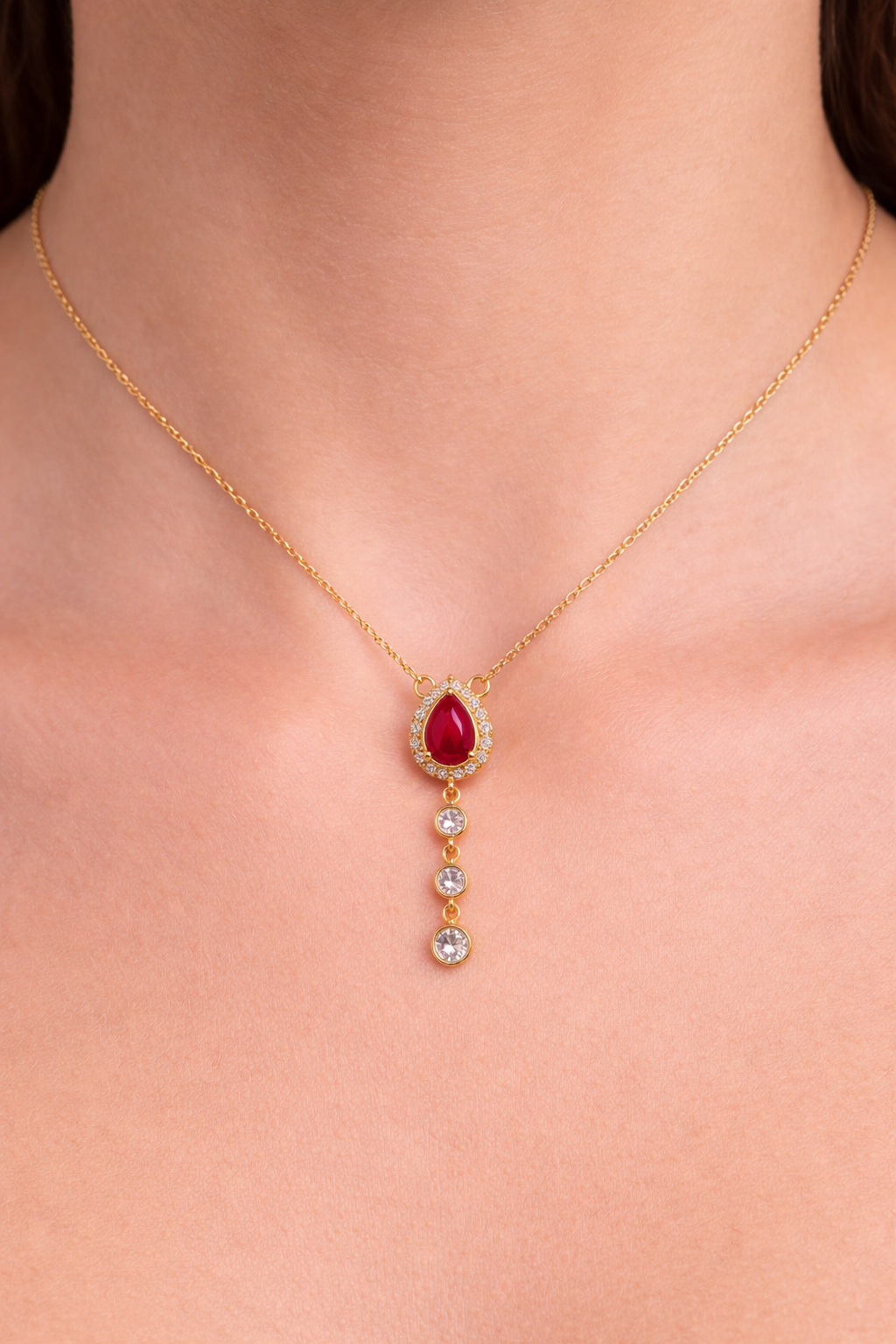 REGAL RUBY GOLD PLATED VICTORIAN SILVER NECKLACE