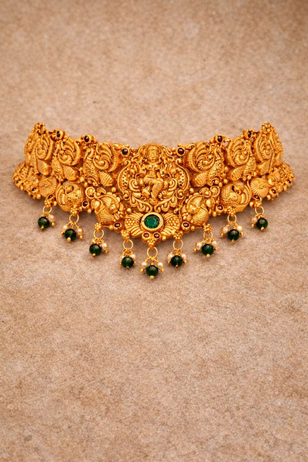 PEACOCK SHAKTI GOLD PLATED SILVER CHOKER