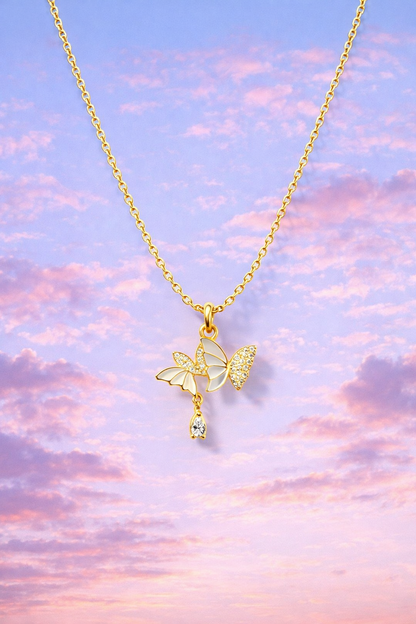 BUTTERFLY WHIMSY GOLD PLATED SILVER NECKLACE
