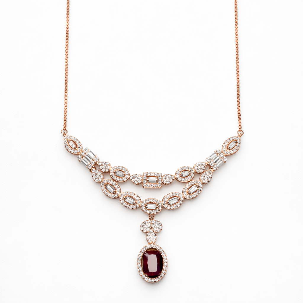 ROSY BLISS ROSE GOLD PLATED SILVER NECKLACE AND EARRINGS SET