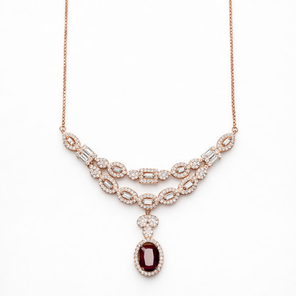ROSY BLISS ROSE GOLD PLATED SILVER NECKLACE AND EARRINGS SET