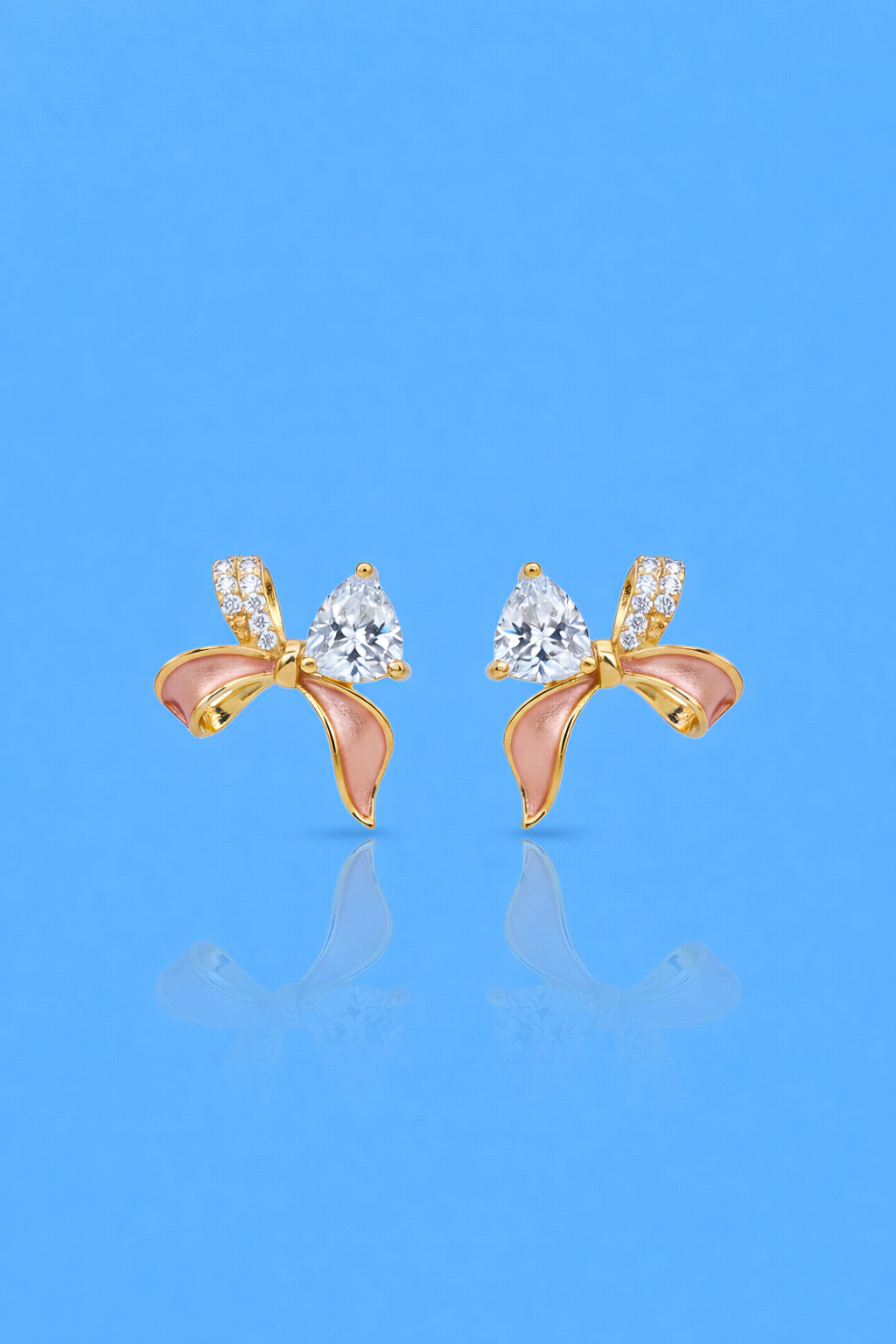 FABULOUS GOLD PLATED PINK COLOURED SILVER BOW EARRINGS