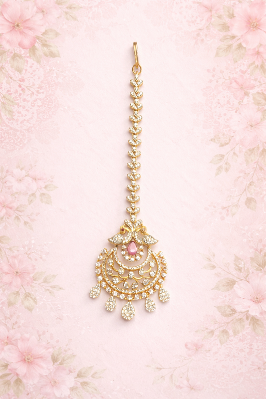 PEACOCK DESIGN GOLD PLATED SILVER PAPIDI CHAIN/ MAANGTIKA/ HEAD ORNAMENT