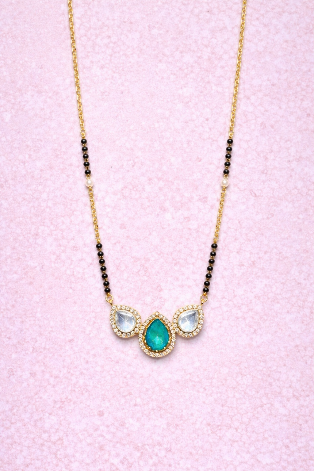 EMERALD GLAM GOLD PLATED SILVER MANGALSUTRA