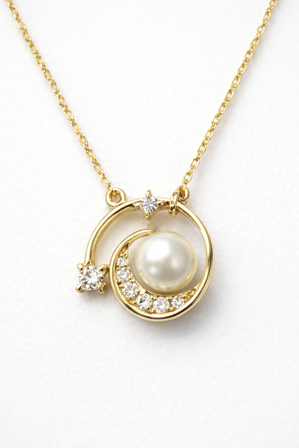 PEARL OASIS GOLD PLATED SILVER NECKLACE WITH CZ STONES