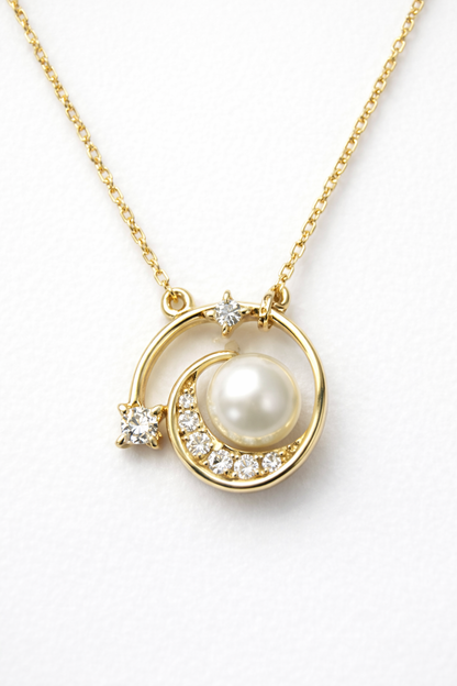 PEARL OASIS GOLD PLATED SILVER NECKLACE WITH CZ STONES
