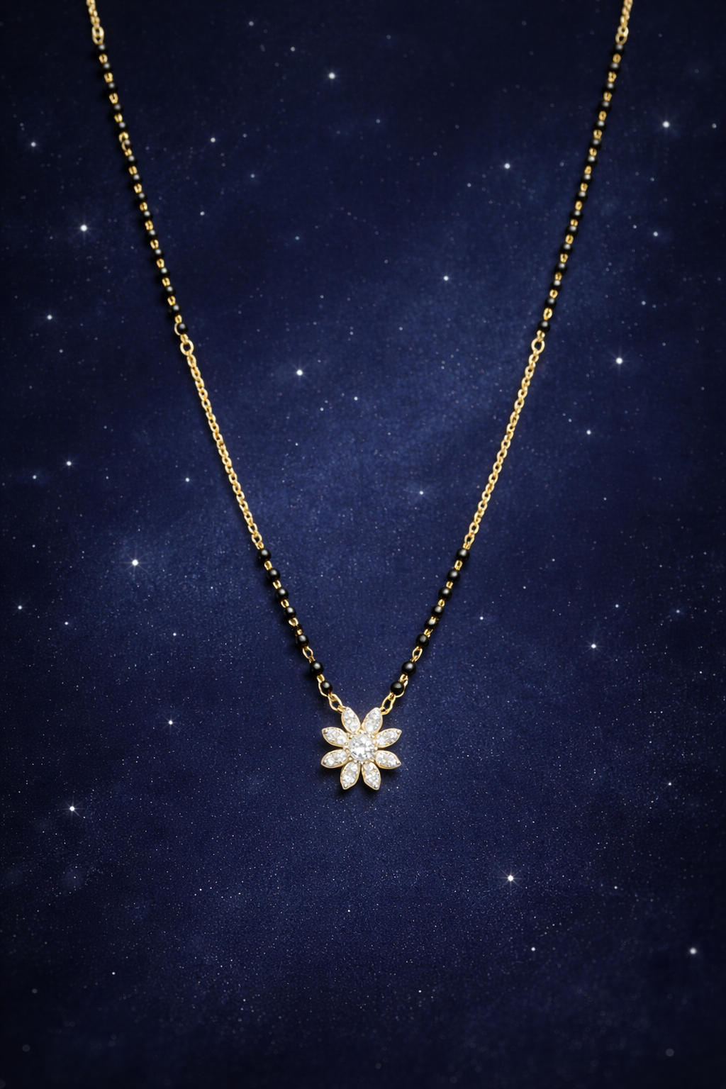 SPARKLING FLOWER GOLD PLATED SILVER MANGALSUTRA