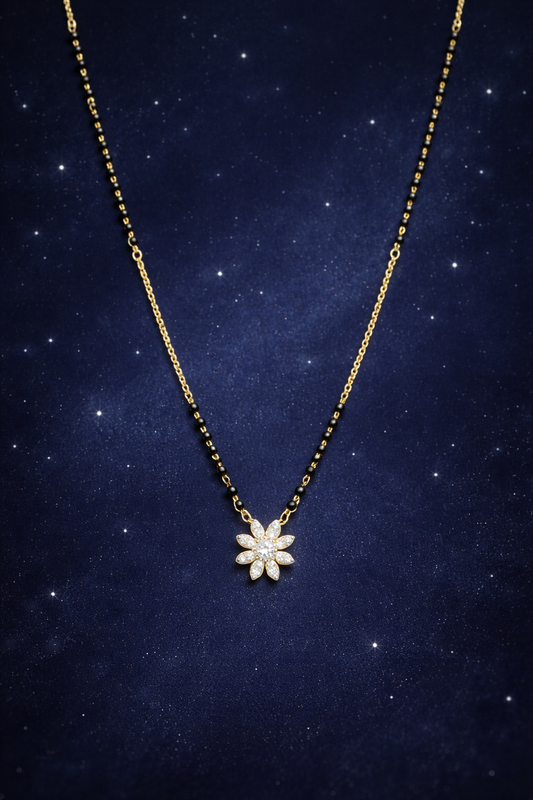 SPARKLING FLOWER GOLD PLATED SILVER MANGALSUTRA