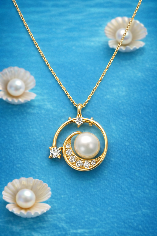 PEARL OASIS GOLD PLATED SILVER NECKLACE WITH CZ STONES