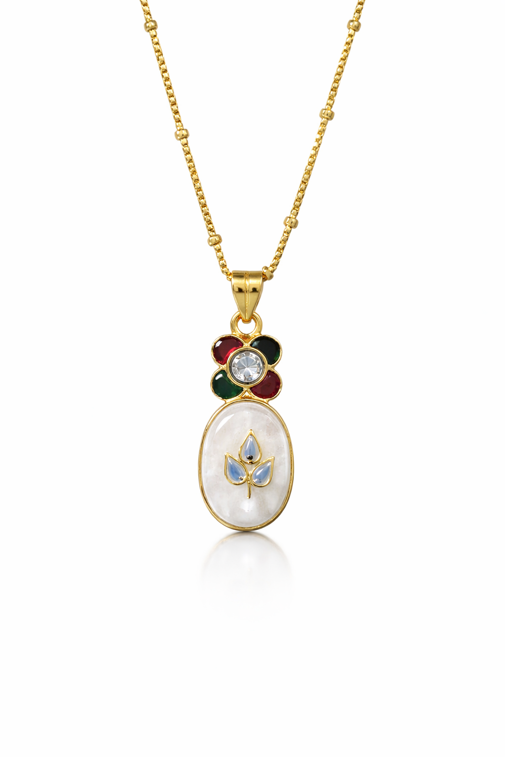 FLORAL BLOSSOM GOLD PLATED ENAMEL SILVER NECKLACE
