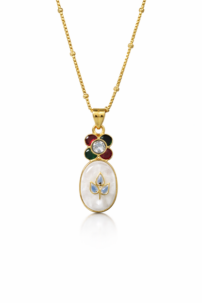 FLORAL BLOSSOM GOLD PLATED ENAMEL SILVER NECKLACE
