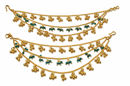 EMERALD BEADS GOLD PLATED SILVER CHAMPASWARALU/ EAR ACCESSORIES/ HAIR MAATAL/ EAR CHAINS