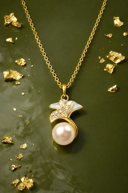 PEARL FLORAL BLUE GOLD PLATED SILVER NECKLACE