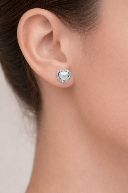 LOVELY GREY COLOURED HEART SHAPED SILVER EARRINGS
