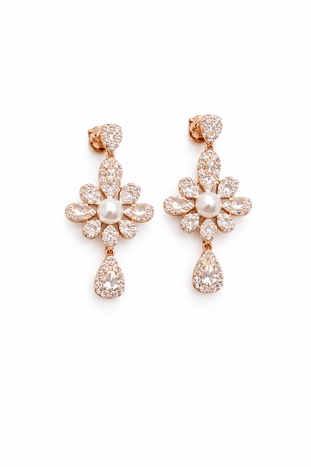 FLORAL FAB ROSE GOLD PLATED SILVER NECKLACE AND EARRINGS SET