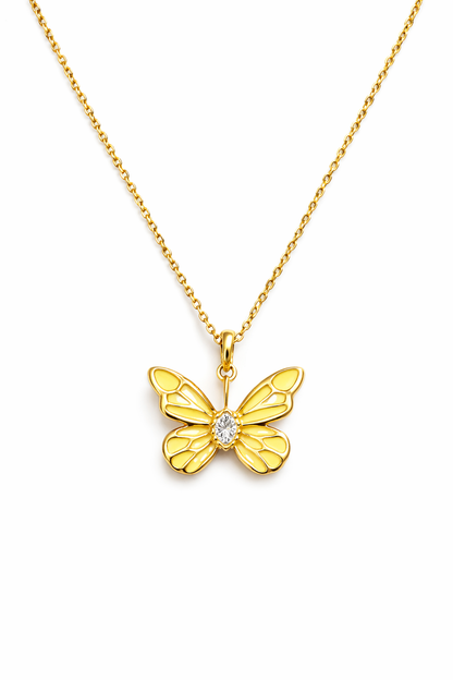 YELLOW SUNSHINE  -  GOLD PLATED BUTTERFLY DESIGN SILVER NECKLACE