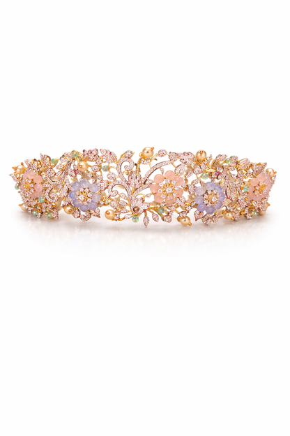 FLORAL BLOSSOM GOLD PLATED SILVER CHOKER NECKLACE