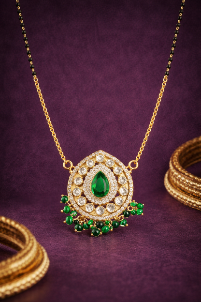 EMERALD SAKHI GOLD PLATED SILVER MANGALSUTRA
