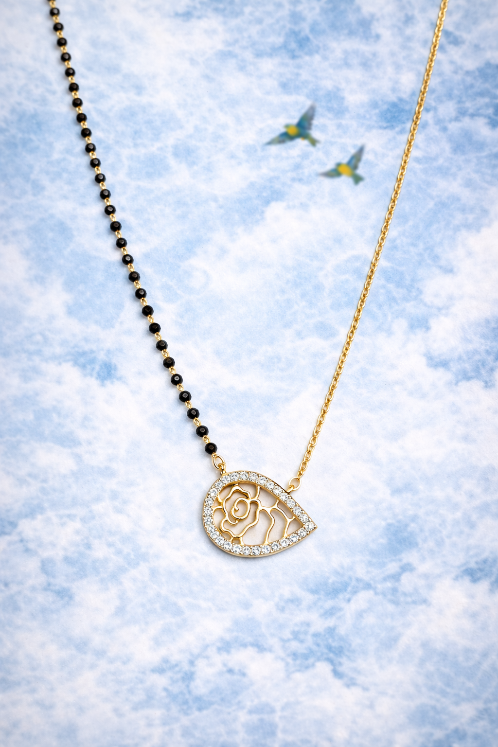 FLORAL AURA GOLD PLATED SILVER MANGALSUTRA