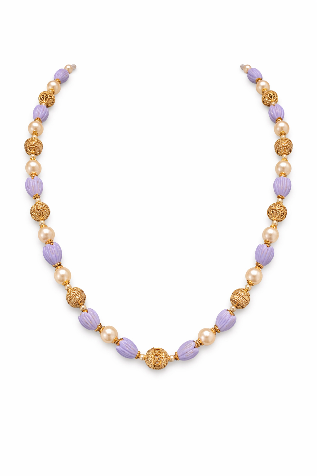 LAVENDER LOVE GOLD PLATED SILVER BEADS MALA