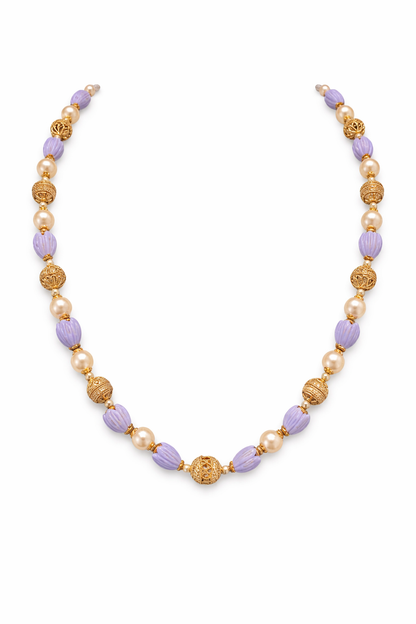 LAVENDER LOVE GOLD PLATED SILVER BEADS MALA