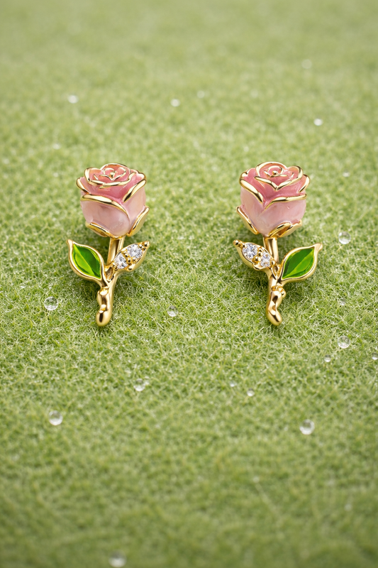 ROSE BUD DESIGN GOLD PLATED SILVER EARRINGS
