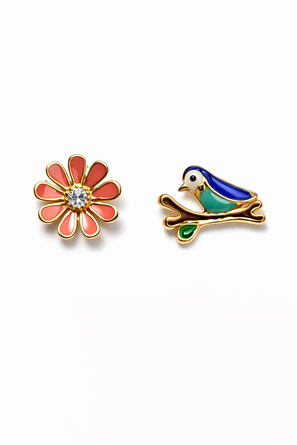 MISMATCH AUTUMN THEME GOLD PLATED SILVER EARRINGS