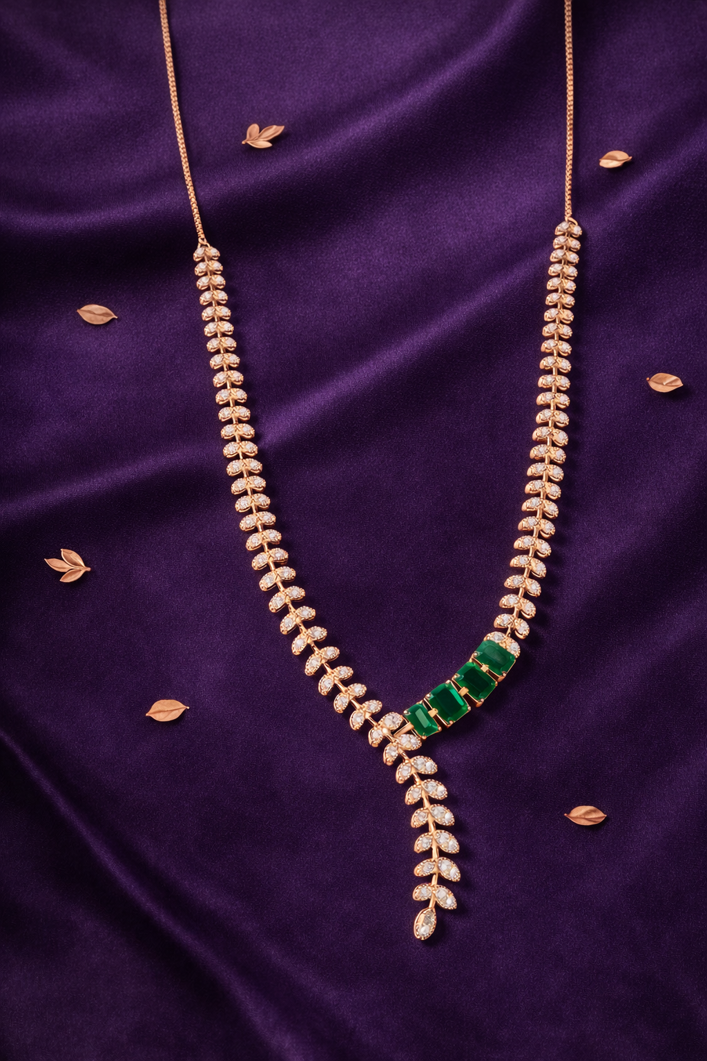 EMERALD BEAUTY ROSE GOLD PLATED SILVER NECKLACE AND EARRINGS SET