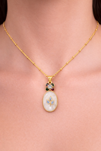 FLORAL BLOSSOM GOLD PLATED ENAMEL SILVER NECKLACE