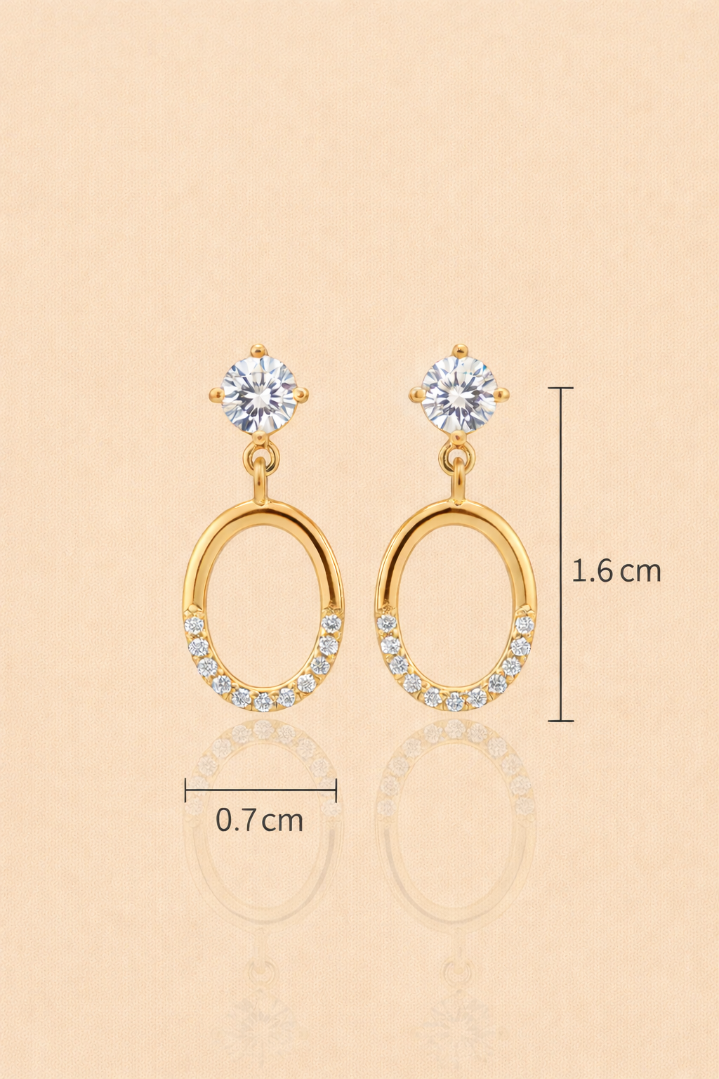 ELEGANT GOLD PLATED SILVER EAR STUDS WITH OVAL HANGINGS