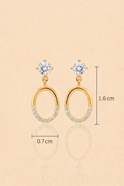 ELEGANT GOLD PLATED SILVER EAR STUDS WITH OVAL HANGINGS