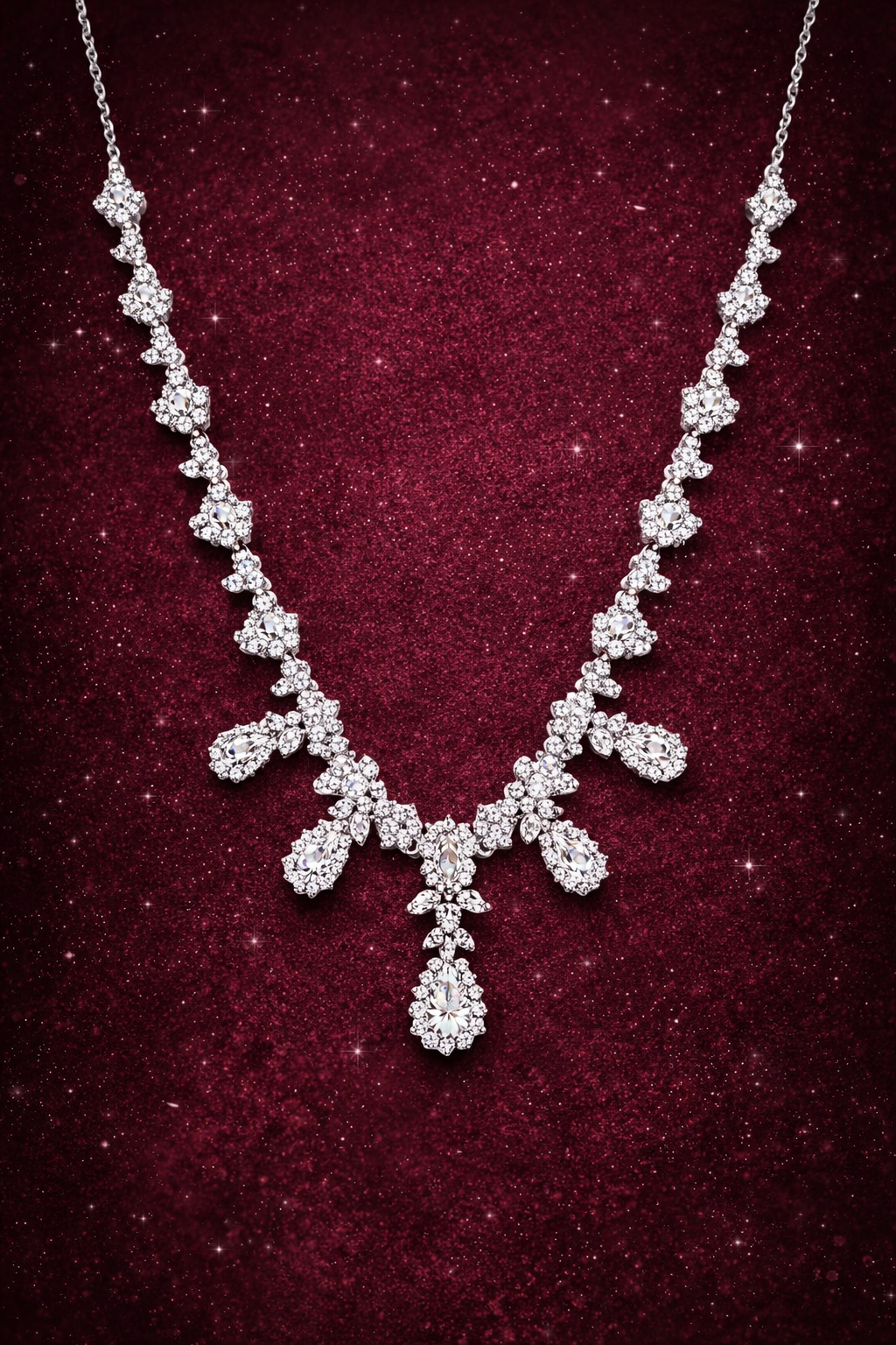 DAZZLING ELING DIVA SILVER NECKLACE AND EARRINGS SET