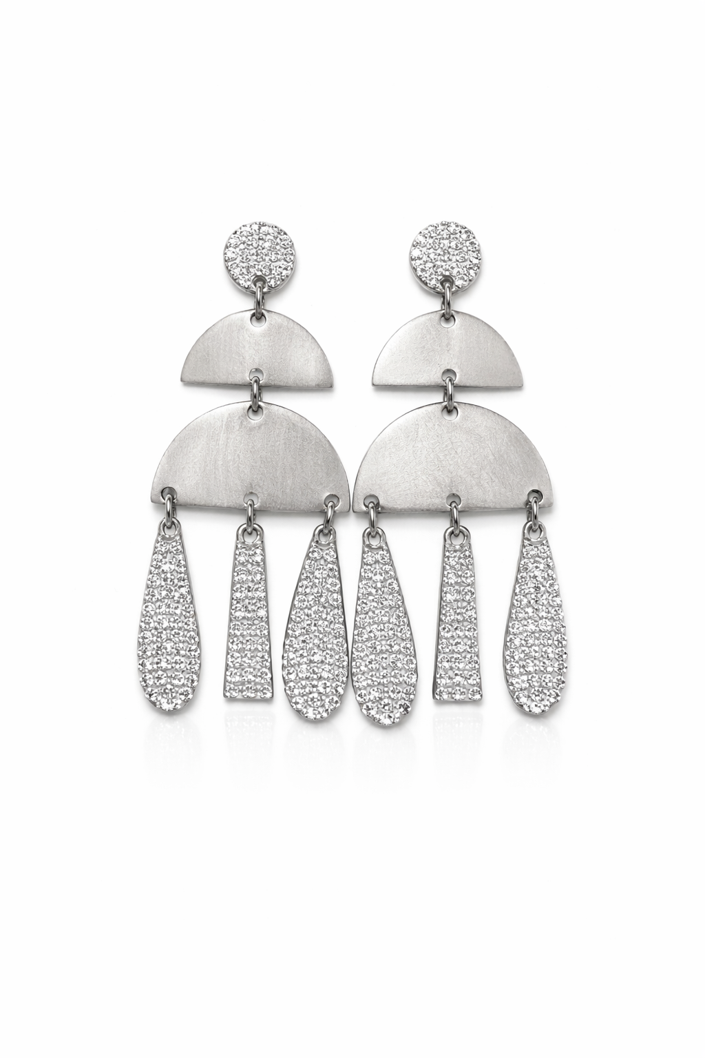 GEO TRIBE METALLIC FINISH SILVER EARRINGS