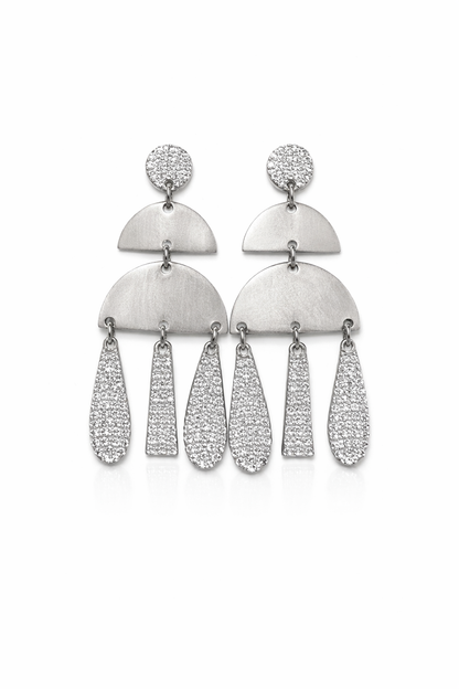 GEO TRIBE METALLIC FINISH SILVER EARRINGS