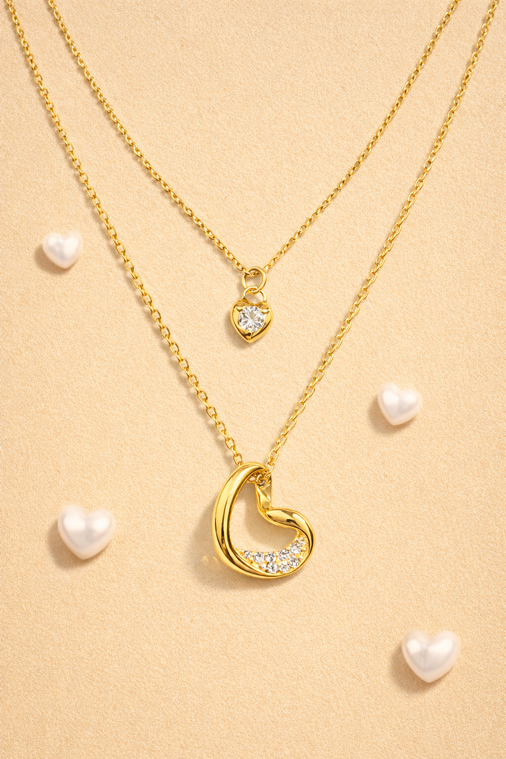 HEART STRINGS-GOLD PLATED LAYERED SILVER NECKLACE