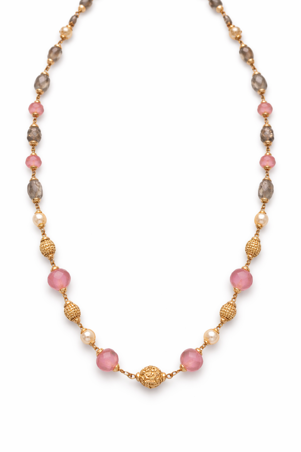 PINK AND GREEN BEADS GOLD PLATED SILVER MALA