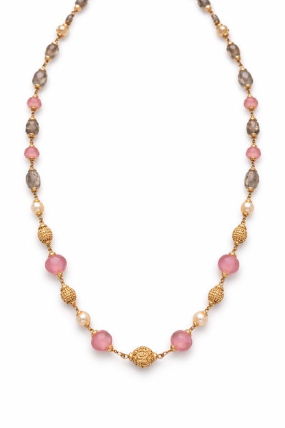 PINK AND GREEN BEADS GOLD PLATED SILVER MALA
